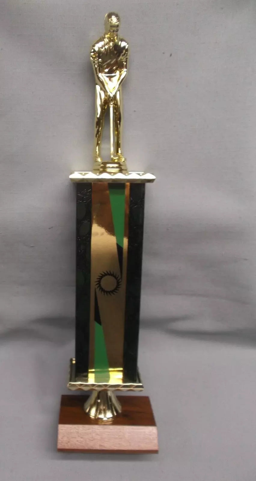 male putter golf trophy vintage green metal column solid walnut base award